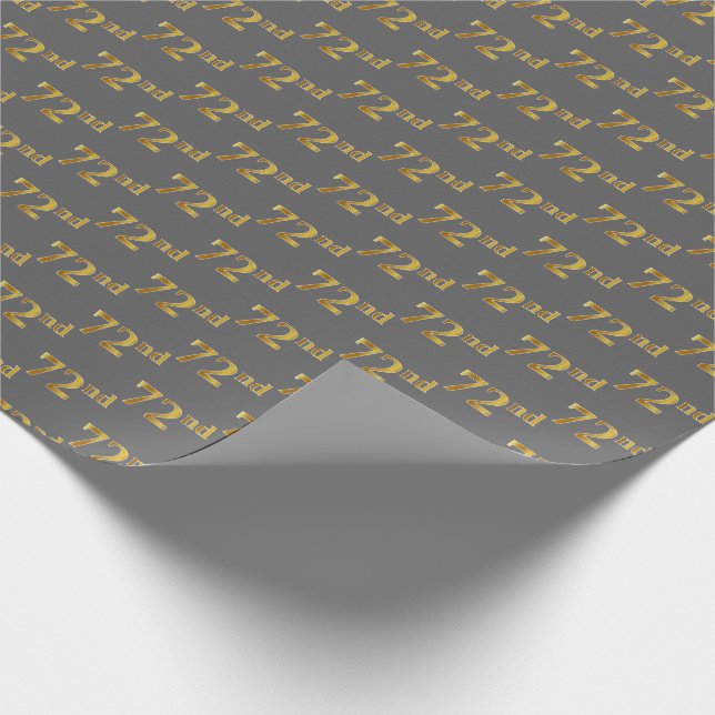Grey, Faux Gold 72nd (Seventy-Second) Event Wrapping Paper (Corner)