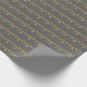 Grey, Faux Gold 75th (Seventy-Fifth) Event Wrapping Paper