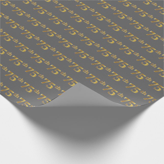 Grey, Faux Gold 75th (Seventy-Fifth) Event Wrapping Paper (Corner)