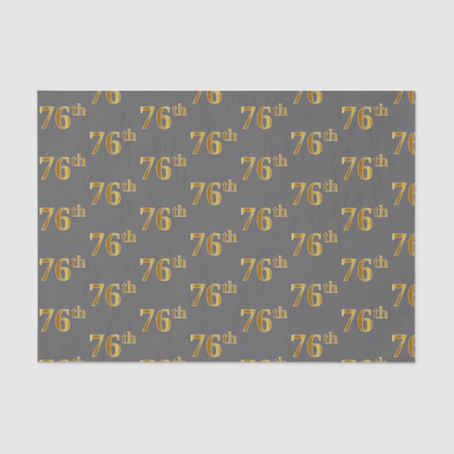 Grey, Faux Gold 76th (Seventy-Sixth) Event Tissue Paper (Front)
