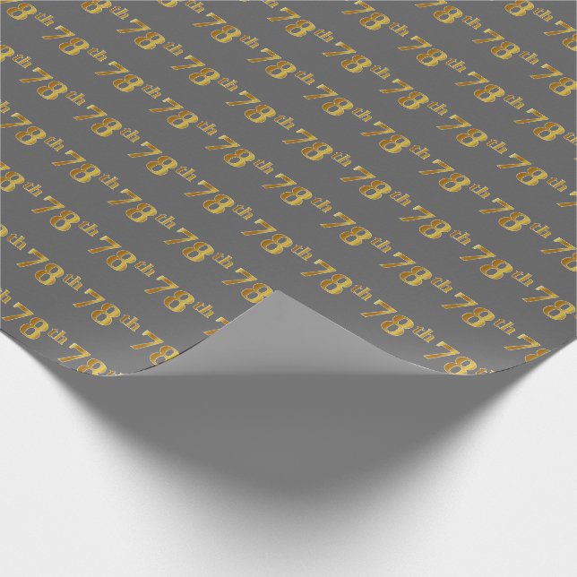 Grey, Faux Gold 78th (Seventy-Eighth) Event Wrapping Paper (Corner)