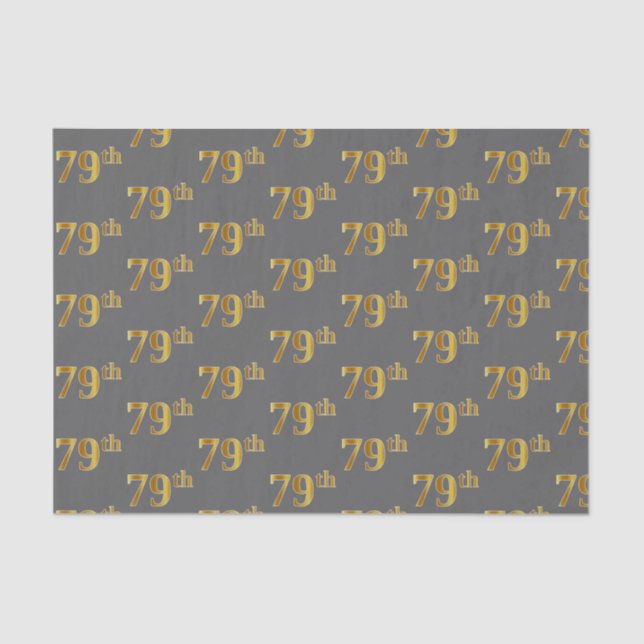Grey, Faux Gold 79th (Seventy-Ninth) Event Tissue Paper (Front)