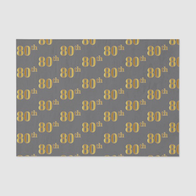 Grey, Faux Gold 80th (Eightieth) Event Tissue Paper (Front)
