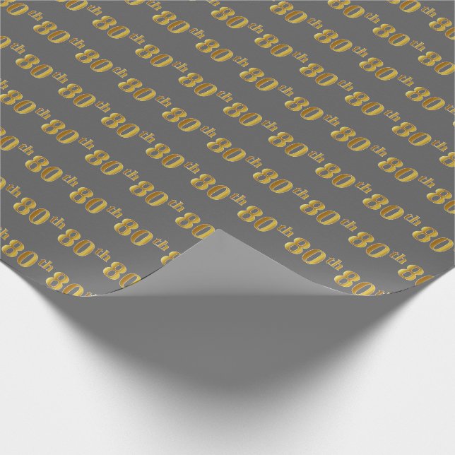 Grey, Faux Gold 80th (Eightieth) Event Wrapping Paper (Corner)