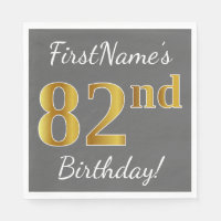 Grey, Faux Gold 82nd Birthday + Custom Name