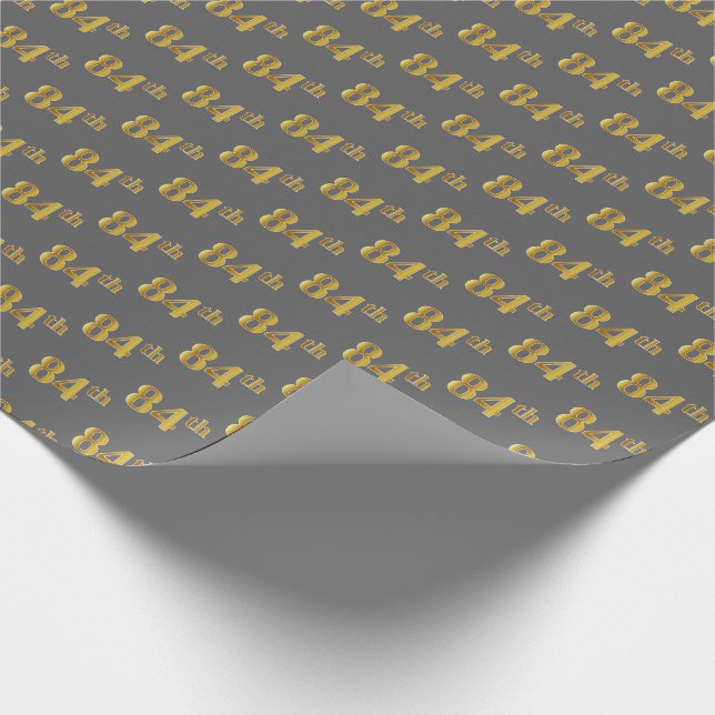 Grey, Faux Gold 84th (Eighty-Fourth) Event Wrapping Paper (Corner)