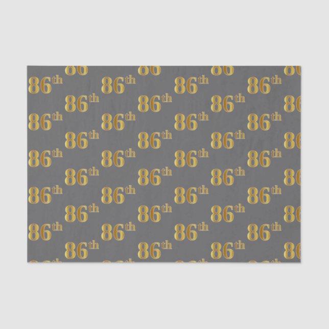 Grey, Faux Gold 86th (Eighty-Sixth) Event Tissue Paper (Front)