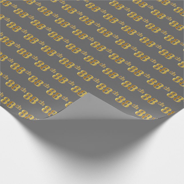 Grey, Faux Gold 88th (Eighty-Eighth) Event Wrapping Paper (Corner)