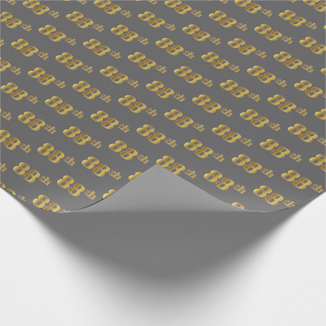 Grey, Faux Gold 88th (Eighty-Eighth) Event Wrapping Paper (Corner)