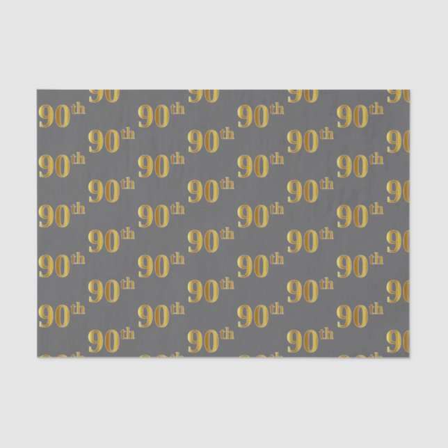Grey, Faux Gold 90th (Ninetieth) Event Tissue Paper (Front)