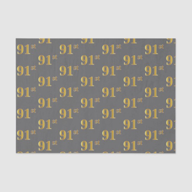 Grey, Faux Gold 91st (Ninety-First) Event Tissue Paper (Front)