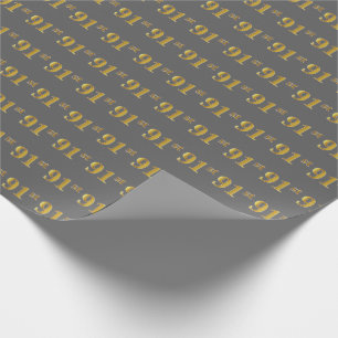 Grey, Faux Gold 91st (Ninety-First) Event Wrapping Paper