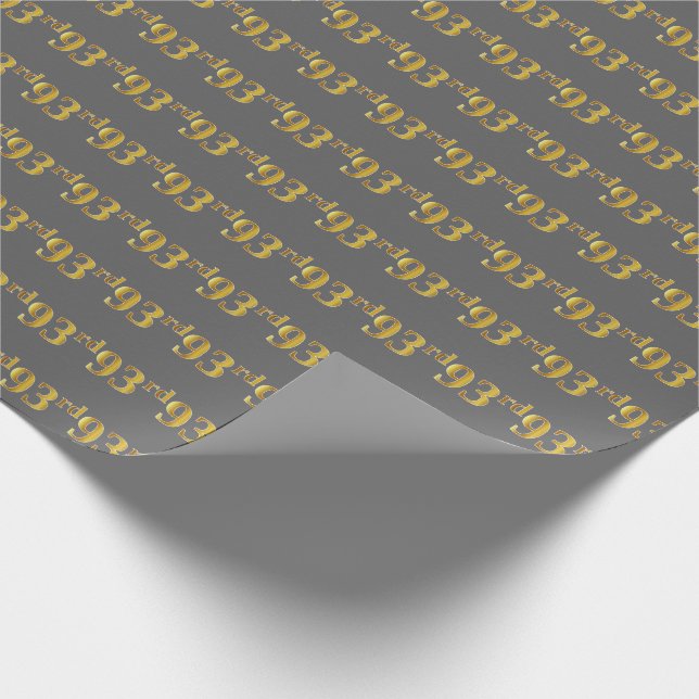 Grey, Faux Gold 93rd (Ninety-Third) Event Wrapping Paper (Corner)