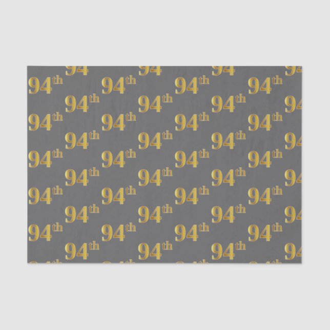 Grey, Faux Gold 94th (Ninety-Fourth) Event Tissue Paper (Front)