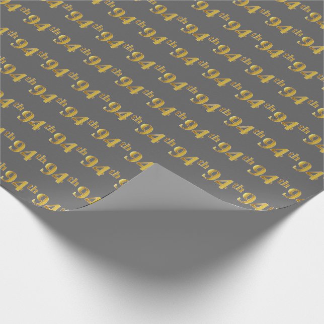 Grey, Faux Gold 94th (Ninety-Fourth) Event Wrapping Paper (Corner)