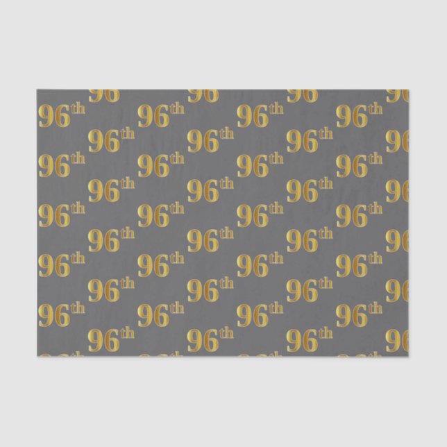 Grey, Faux Gold 96th (Ninety-Sixth) Event Tissue Paper (Front)