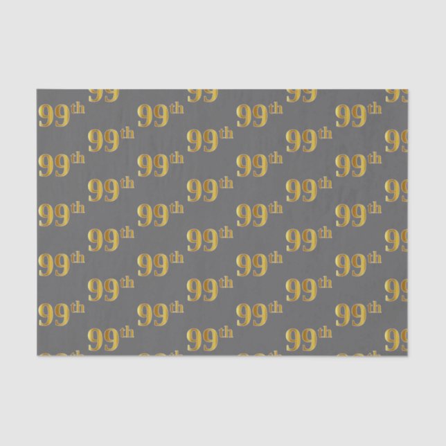 Grey, Faux Gold 99th (Ninety-Ninth) Event Tissue Paper (Front)