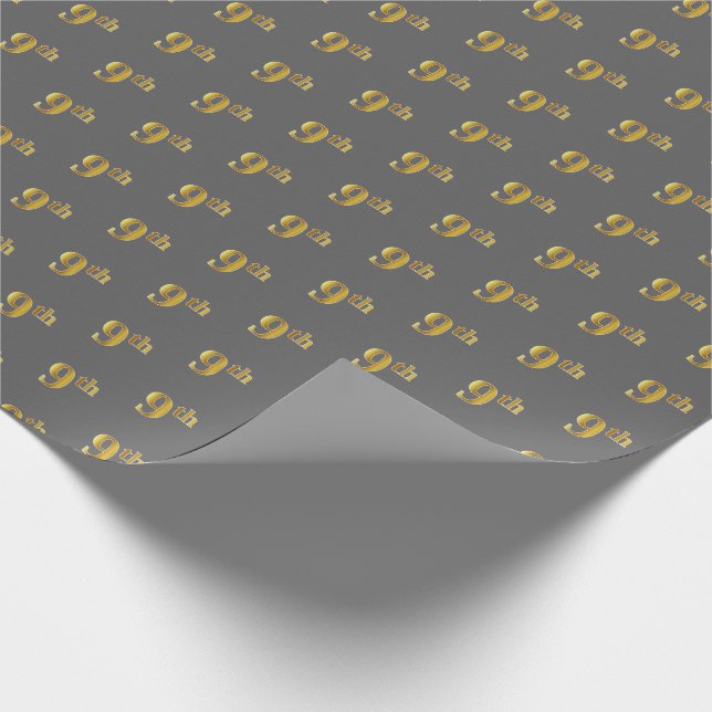 Grey, Faux Gold 9th (Ninth) Event Wrapping Paper (Corner)