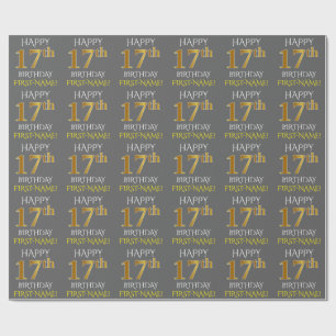 Grey, Faux Gold "HAPPY 17th BIRTHDAY" Wrapping Paper