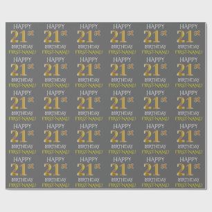 Grey, Faux Gold "HAPPY 21st BIRTHDAY" Wrapping Paper