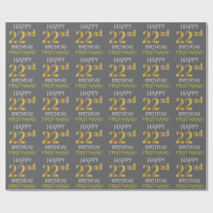 Grey, Faux Gold "HAPPY 22nd BIRTHDAY" Wrapping Paper