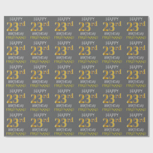 Grey, Faux Gold "HAPPY 23rd BIRTHDAY" Wrapping Paper
