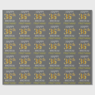 Grey, Faux Gold "HAPPY 36th BIRTHDAY" Wrapping Paper