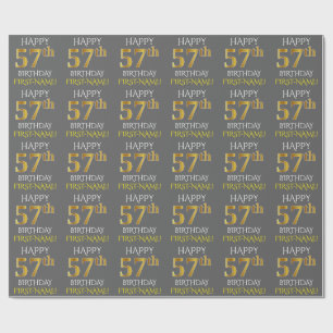 Grey, Faux Gold "HAPPY 57th BIRTHDAY" Wrapping Paper