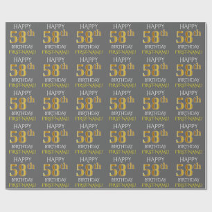 Grey, Faux Gold "HAPPY 58th BIRTHDAY" Wrapping Paper