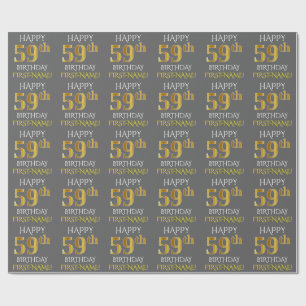 Grey, Faux Gold "HAPPY 59th BIRTHDAY" Wrapping Paper