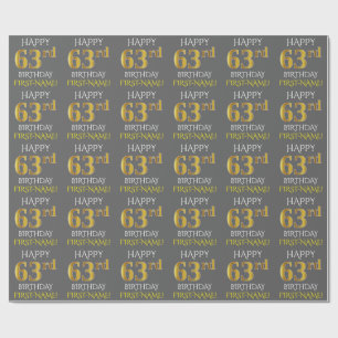 Grey, Faux Gold "HAPPY 63rd BIRTHDAY" Wrapping Paper