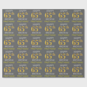 Grey, Faux Gold "HAPPY 65th BIRTHDAY" Wrapping Paper
