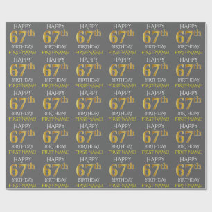 Grey, Faux Gold "HAPPY 67th BIRTHDAY" Wrapping Paper