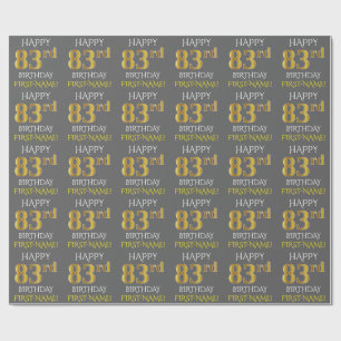Grey, Faux Gold "HAPPY 83rd BIRTHDAY" Wrapping Paper