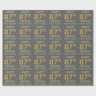Grey, Faux Gold "HAPPY 87th BIRTHDAY" Wrapping Paper