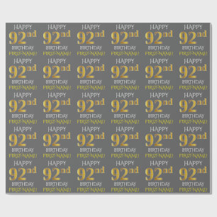 Grey, Faux Gold "HAPPY 92nd BIRTHDAY" Wrapping Paper