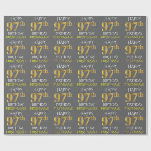 Grey, Faux Gold "HAPPY 97th BIRTHDAY" Wrapping Paper