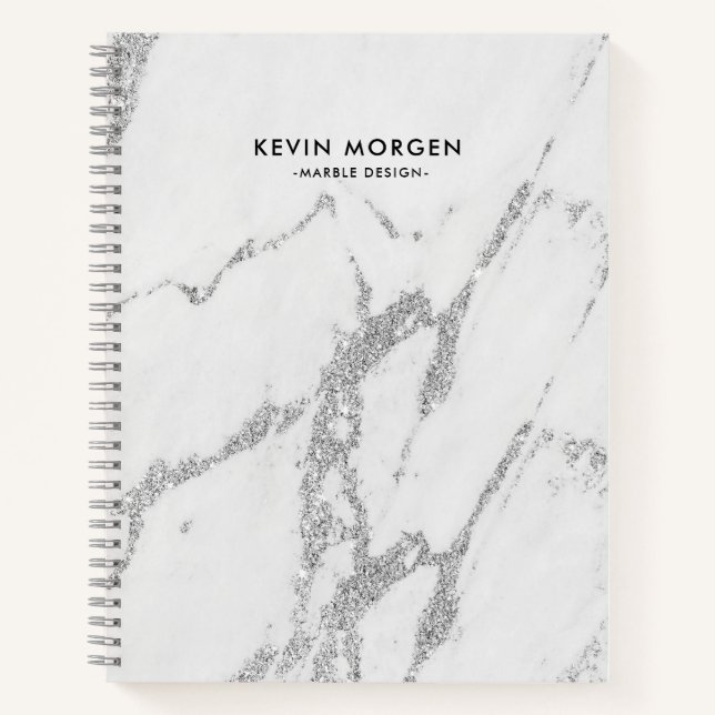 Grey faux grey marble with silver accent notebook (Front)