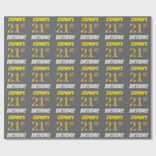 Grey, Faux/Imitation Gold, "21st BIRTHDAY" Wrapping Paper