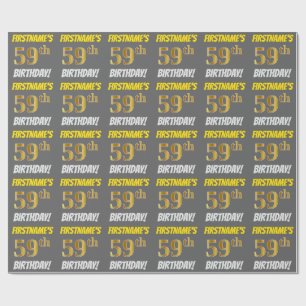 Grey, Faux/Imitation Gold, "59th BIRTHDAY" Wrapping Paper