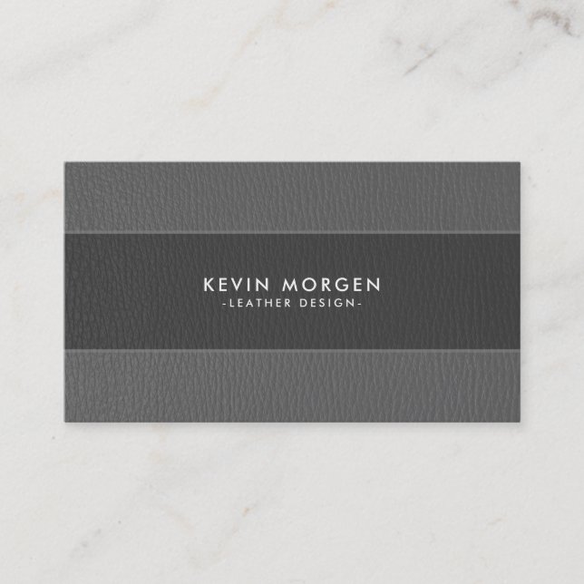 Grey Faux Leather Stripes Business Card (Front)