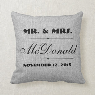 Grey Faux Linen canvas burlap Wedding Pillow