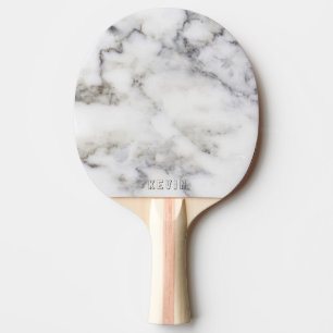 Grey Faux Marble Print Monogram Ping Pong Paddle