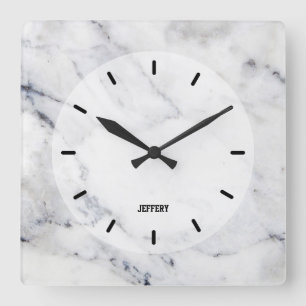 Grey faux marble texture square wall clock