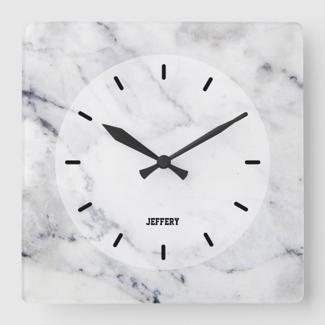 Grey faux marble texture square wall clock (Front)