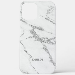 Grey faux marble with silver faux glitter veins iPhone 12 pro max case