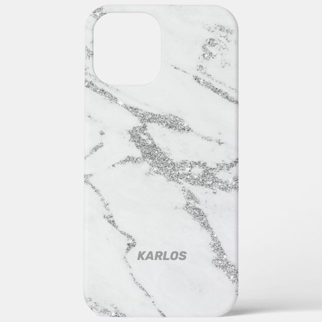 Grey faux marble with silver faux glitter veins Case-Mate iPhone case (Back)