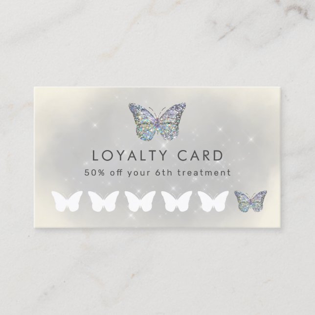 grey faux sparkle butterfly loyalty card (Front)