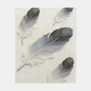 Grey Feather Soft Aesthetic Modern Boho Fleece Blanket