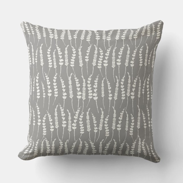 Grey Fern Print for Farmhouse Decor Cushion (Front)